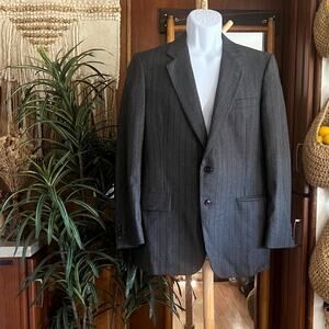 Vintage Wool Pinstripe Blazer Mens 40R Charcoal Tailored Sport Coat Classic 80s